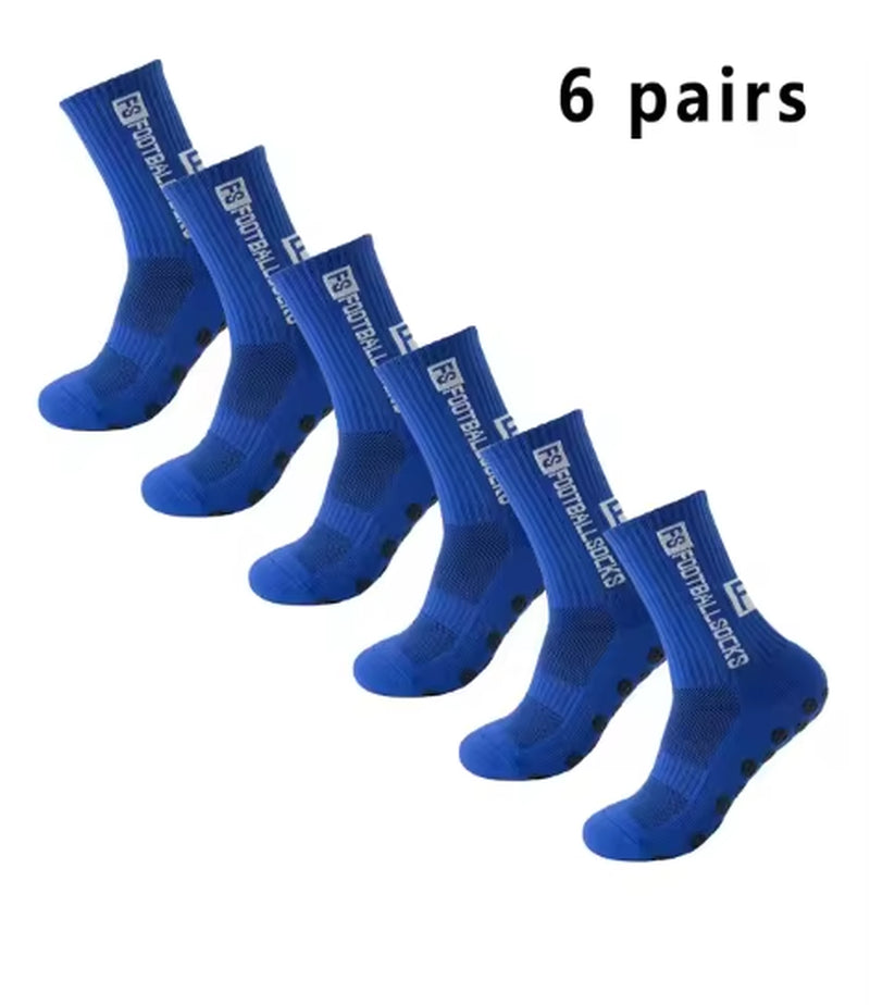 6 Pairs Soccer Socks Sports Grip Socks Anti-Slip Basketball Socks Spot Rubber Anti-Slip Cotton Soccer Socks