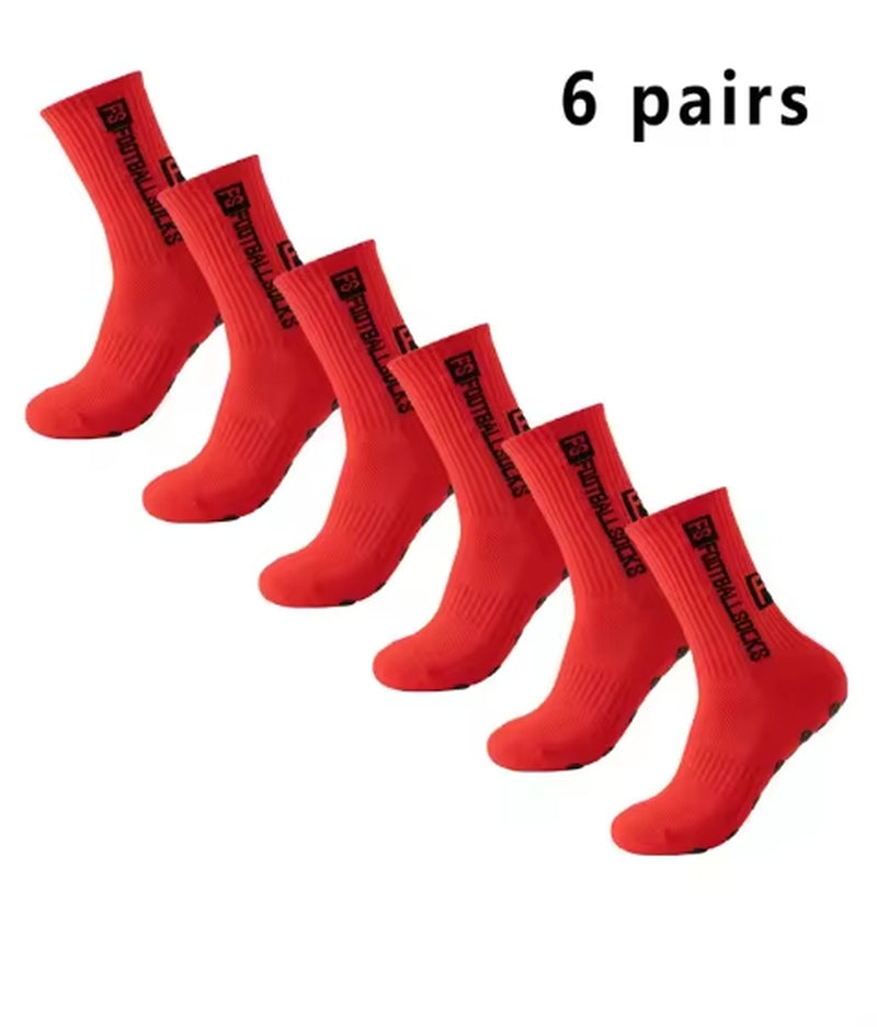 6 Pairs Soccer Socks Sports Grip Socks Anti-Slip Basketball Socks Spot Rubber Anti-Slip Cotton Soccer Socks